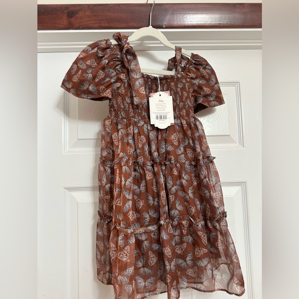 Ivy City Co mini Daydreamer Brown Butterfly Tiered Dress for Kids
